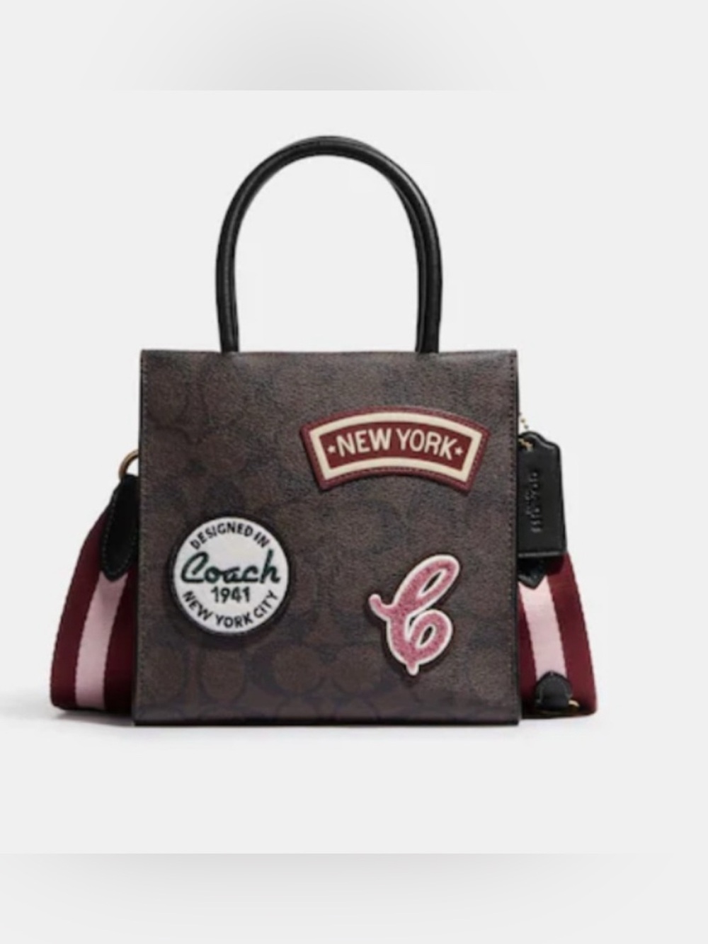 Coach Brown Satchel with Pink & Burgundy Patch Accents